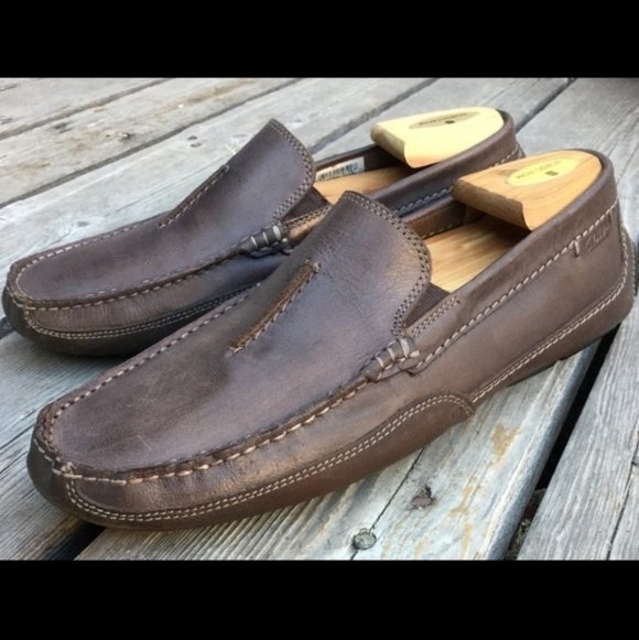 CLARKS ASHMONT RACE Brown Leather Slip-On Driving Loafers Men's 10 Classic EUC - Picture 2 of 13